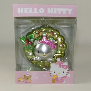 HELLO KITTY Vintage Christmas Decoration Ornament In Box Metallic Wreath
